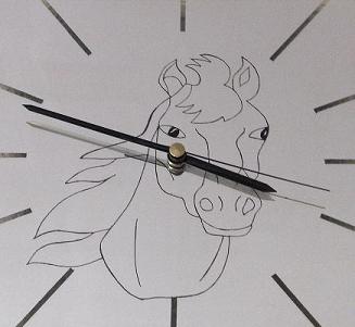 horloge cheval  sur miroir gravé